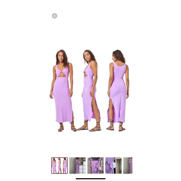 L*Space Nico Cutout Maxi Dress in Lavender Size Large Stretch Side Slit Ribbed - Picture 2 of 11